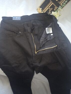 Black High-Waist Jeans with Gold Zipper